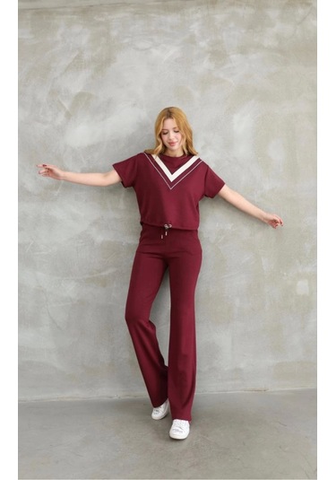 Modaserdem Osy Modal Yumuşak Dokulu Kumaş Bisiklet Yaka Parçalı Detaylı Kısa Kollu Takım - Bordo Bordo Modaserdem Osy Modal Yumuşak Dokulu Kumaş Bisiklet Yaka Parçalı Detaylı Kısa Kollu Takım - Bordo Bordo