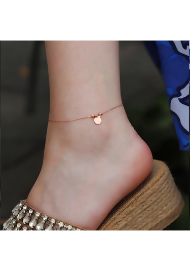 Rose Gold Kaplama Yarım Elma Figürlü Dorika Gümüş Halhal Gümüş
