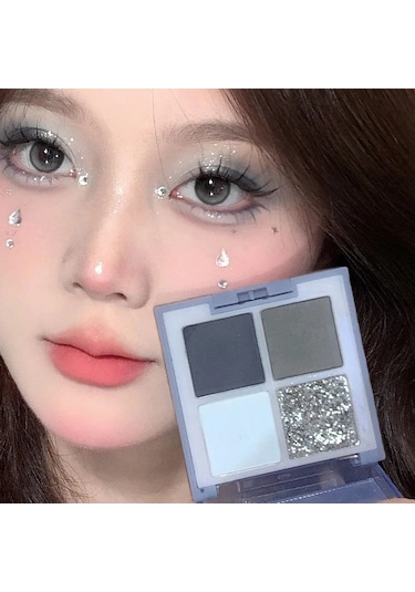 4 Renkli Glitter Mavi Göz Farı Paleti Mat İnci Pırıltılı Akrilik Dumanlı Gri Smoky Grey 01 Garden Rose