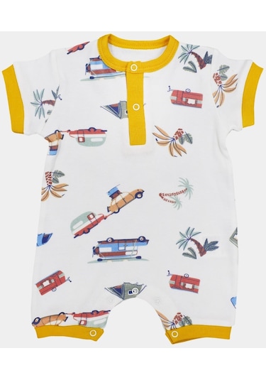 Tiffany Baby & Kids Tiffany Baby Caravan Theme Yarım Kol Kısa Bebek Tulumu 12026 Ekru