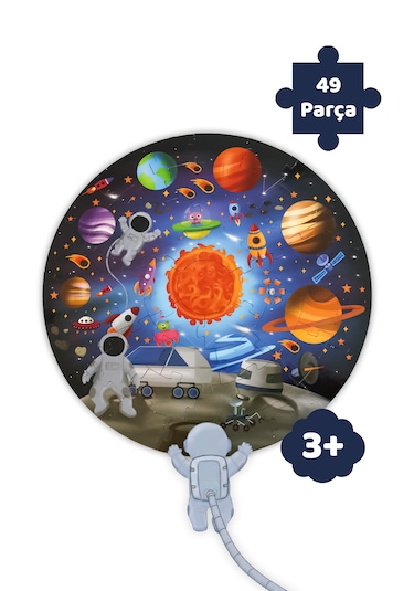 Mert Bebek Uzay Temalı 49 Parça Yuvarlak Çocuk Puzzle 3+ Yaş Eğitici Büyük Boy Puzzle 48 Cm Astronot