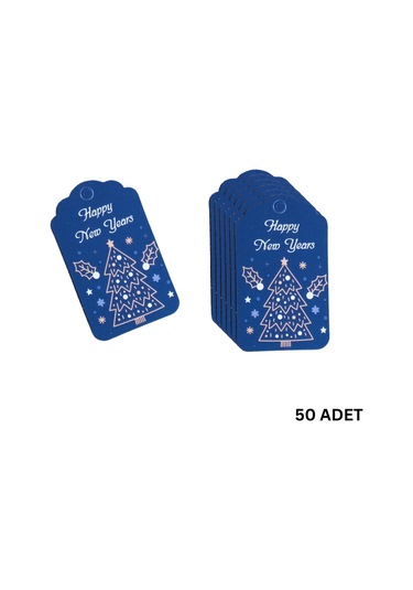 Yılbaşı Happy New Years Yazılı Hediye Etiketi, Çam Desenli Paketl