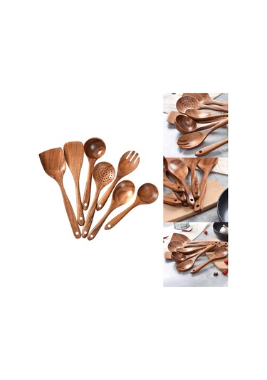 Suntek Magideal Ahşap Mutfak Gereçleri Set Yapışmaz Tik Ev 7-adet