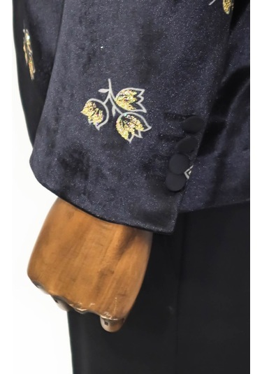 Wessi Gold Çiçek Desenli Parlak Siyah Erkek Smokin Ceket Siyah