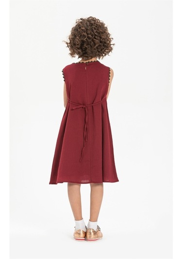Burçak Şile Bezi Kız Çocuk Elbise Bordo Brd