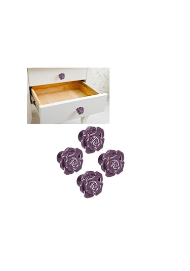 Dolap Kulpu, Modern Seramik Kapı Kulpu, Oturma Odası Ev İçin Dayanıklı Gül Şekli Beyaz, Mor