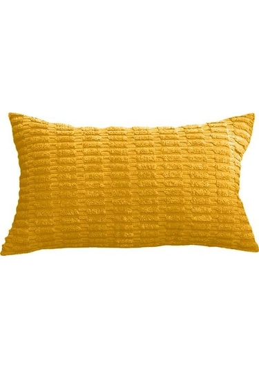 Sarı 2 Adet Kadife Yastık Kollu İskandinav Düz Renk Kare Yastık Görünmez Fermuar Tasarımlı Yastık Kılıfı