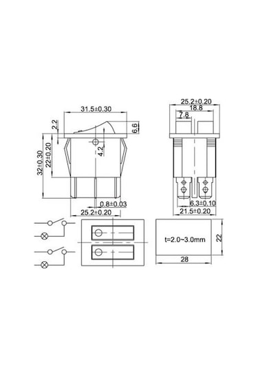 Maroces 100 Adet Ic-101 Ikili Işikli Anahtar On-Off 6P
