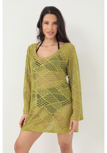 Kolları Volanlı Elbise Haki