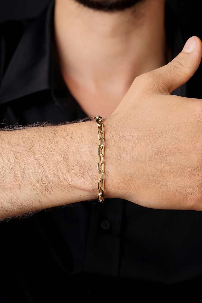 14 Ayar Altın Yengeç Bileklik Erkek 6.40 Mm Blk5845-e Sarı Altın