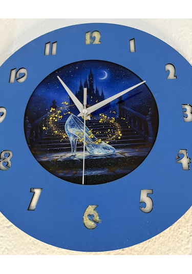 Kişiye Özel İsimli Çocuk Odası Duvar Saati Epoksi Dolgulu 35 Cm Masallar Serisi Koyu Mavi