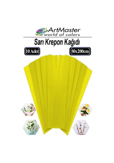 Krapon Kağıdı Sarı Renk 10 Adet 50x200 Cm Grapon Kağıdı 10'lu Okul Proje Sınıf Anaokulu Kreş Süsleme
