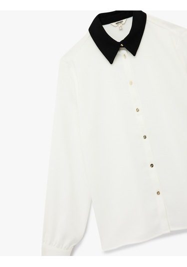 Koton Regular Fit Kontrast Detaylı Uzun Kollu Klasik Yaka Gömlek Kırık Beyaz 6wak60096uw Ekru