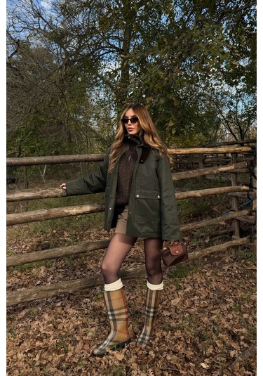 Haki Kadife Ek Yaka Detaylı Mont - 5132 Haki