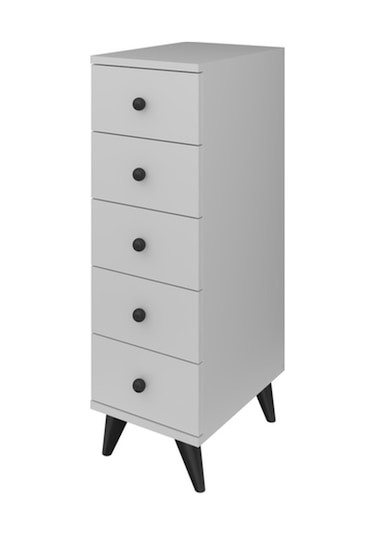 Simple Komodin 5 Çekmeceli 30x44x96 Beyaz Beyaz