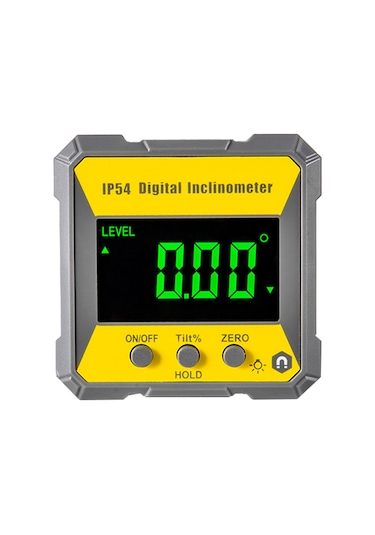 Moveevo Plastik Ip54 Su Geçirmez Lcd Ekranlı 4x90 Açı Ölçer, Tek Taraflı Mıknatıslı Dijital Seviye Cihazı Pil Dahil Değil - Sarı + Gri
