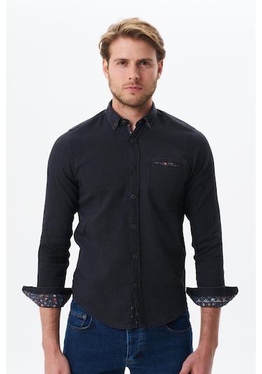 Arma Erkek Denim Jean Slim Fit / Dar Kesim Kot Dokuma Gömlek K9gkd1070 Siyah