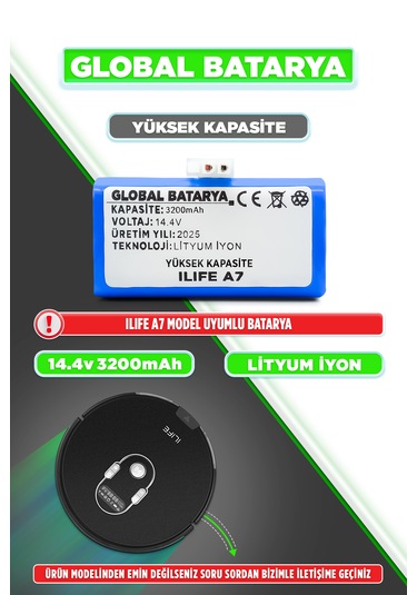 Ilıfe A7 Robot Süpürge Bataryası 3200mah Li-ion Pil