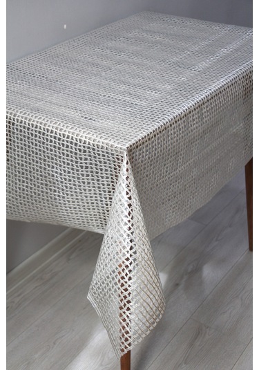 Pvc Şeffaf Kaplama Silinebilir Masa Örtüsü Örgü Hasır Altın