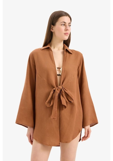 DeFacto Müslin Önden Bağlamalı Plaj Gömleği-Fall in Love B7333AX25SMBN125