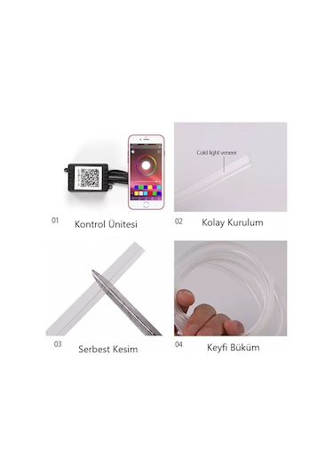 Araç Içi App Kontrollü Rgb Atmosfer Ambiyans Led Neon 5 Parça 6Mt