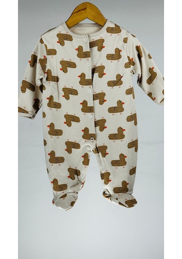 Civcivli %100 Pamuklu Çıtçıtlı Bebek Tulum 001