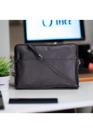 Leeds 14 İnç Macbook Ve Pc Uyumlu, Hakiki Deri, El Yapımı Kılıf, Kömür Siyahı Siyah