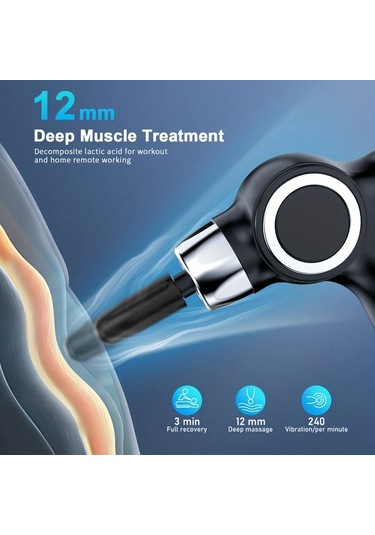 Elmpaly Siyah Akıllı Masaj Tabancası - 6 Başlıklı Usb Şarjlı Ergonomik Bel Bacak Kalça siyah