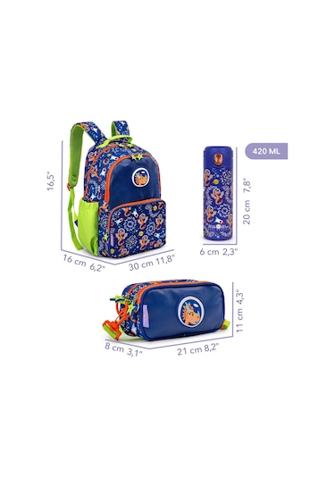 Milk & Moo Çocuk Sırt Çantası, Kalem Kutusu,Matarası 3'lü Set Ponix