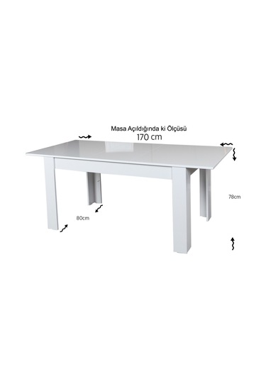 Pasifichome Oblo Beyaz Açılır Mutfak Masası / Açılır Kapanır Yemek Masası