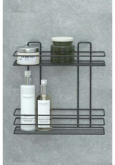 Yapışkanlı 2 Katlı Banyo Rafı Duş Şampuanlık Duvar Düzenleyici Organizer Siyah
