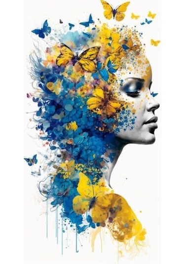 Sarı Kelebek Kadın Kanvas Tablo Ev Salon Mutfak Gol Oda Hediyelik Duvar Dekarasyon Süsü Ölçü Seçiniz