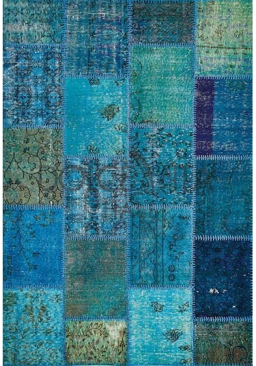 Hoom Rugs Antik Patchwork Turkuaz El Dokuma Kilim Turkuaz