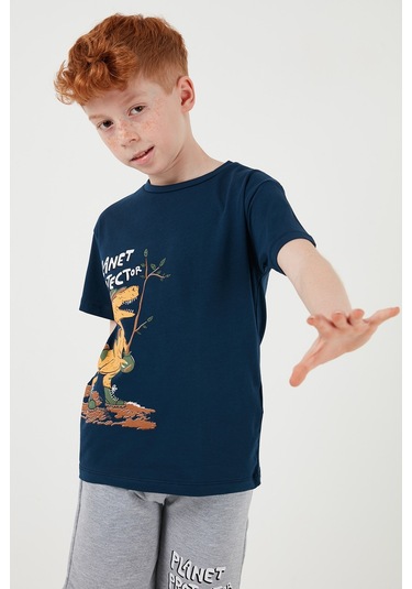 Lela Pamuklu Regular Fit Bisiklet Yaka Şortlu Alt-Üst Erkek Çocuk Takım 6212009 Indigo