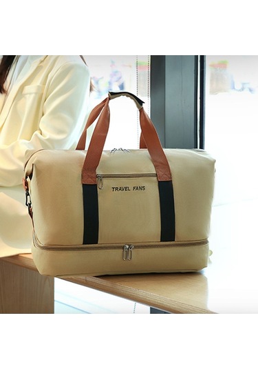 Sones Set Trolley Kısa Seyahat Çantası Islak Ve Kuru Ayırma Büyük Kapasiteli Depolama Paketi Bej