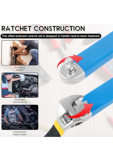 Xurunkeji Ofset Uzatma Anahtarı, 15 İnç Dar Alan Uzatma Anahtarı Seti, Dar Alanlar İçin Evrensel Sıfır Derece Cırcır Aleti