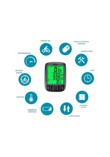Bisiklet Km Hız Sayacı Led Ekran Hız Göstergesi - Su Geçirmez Siyah