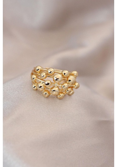 Ayarlamalı Gold Renk Metal Bombeli Boluncuk Model Yüzük Altın