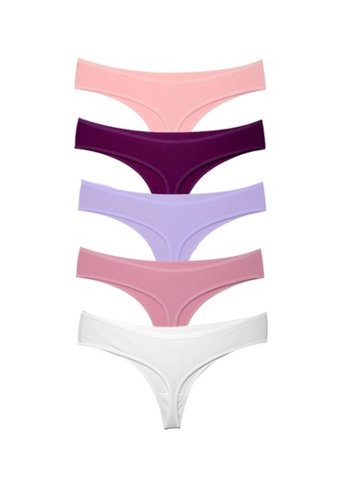 Alya Underwear Kadın Bato Tanga Pamuklu Külot, Büyük Beden String, 5'li Paket- 2 Siyah, 1 Beyaz, 2 Ten Multicolor-p25
