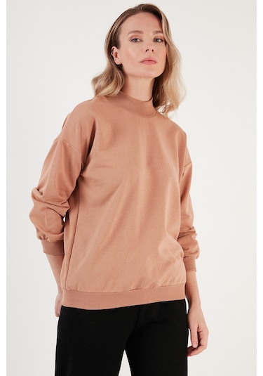 Lela Pamuklu Dik Yaka Basic Örme Bayan Sweat 5863323 Bisküvi
