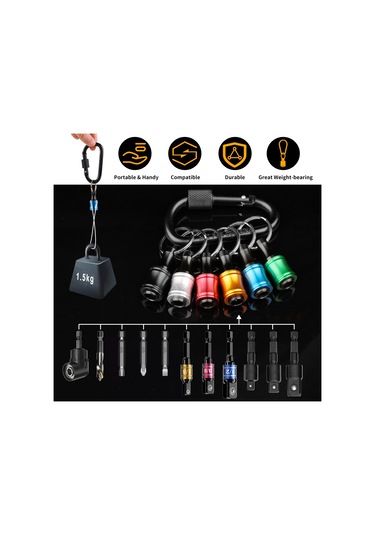 Wezone Alüminyum Anahtar Zinciri Uzatma Kolu Seti - 6 Renkli + 105 Derece Köşe Açıcı, 1/4" Hex Uçlu, 500g Taşıma Kapasitesi, Cep Boyutu, Montaj Kolu İle