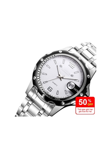 Xindoker Erkekler İçin Sulu Dayanıklı Klasik Kol Saati, Takvimli Büyük Dial, Ticari Kuvars Saat, Beyaz Dial Ve Çelik Kayışlı-2 Altın