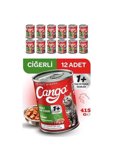 Cango Yetişkin Yaş Kedi Maması Ciğerli 415gr 12li