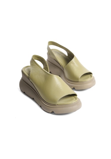 Elit Lyna Kadın Hakiki Deri Dolgu Topuk Sandalet Yeşil Yeşil