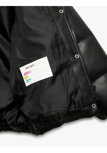 Koton Dik Yaka Cepli Uzun Kollu Suni Deri Şişme Mont Siyah 6wkg20022aw Siyah