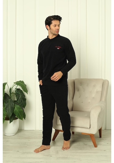 Erkek Manşetli Kışlık Polar Pijama Takımı 2267p Lacivert