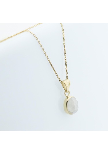 Sedef Doğal Taş Gold Kaplama Gümüş Kolye Gümüş
