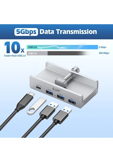 Honeybeeshop Masasüstü Kelepçeli C Tipi Usb 3 0 Bolucu Simli
