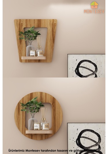 Ahşap Dekoratif Duvar Rafı 2 Li / 3 Lü Set Mtsv - 541 Kahverengi