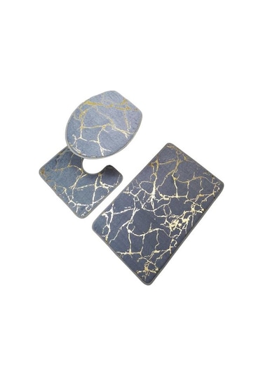 Gri 3 Adet/takım Aşınmaya Dayanıklı Duş Halısı Mermer Tuvalet Kapak Banyo Polyester İnce İşçilik Gri